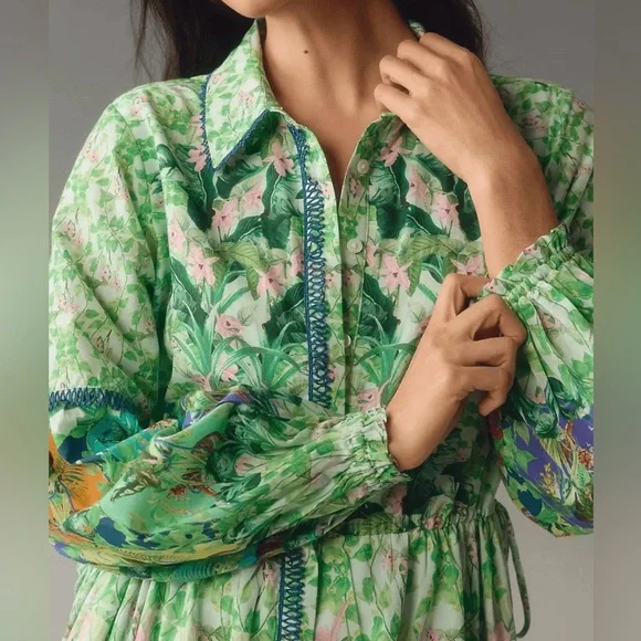 Anthropologie Long-Sleeve Printed Maxi Shirt Dress Jungle Print - Picture 5 of 14